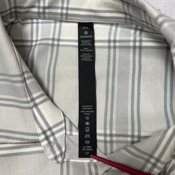 Lululemon Masons Peak Flannel SIZE XXL Gray White Plaid Long Sleeve Button Shirt - Picture 4 of 11